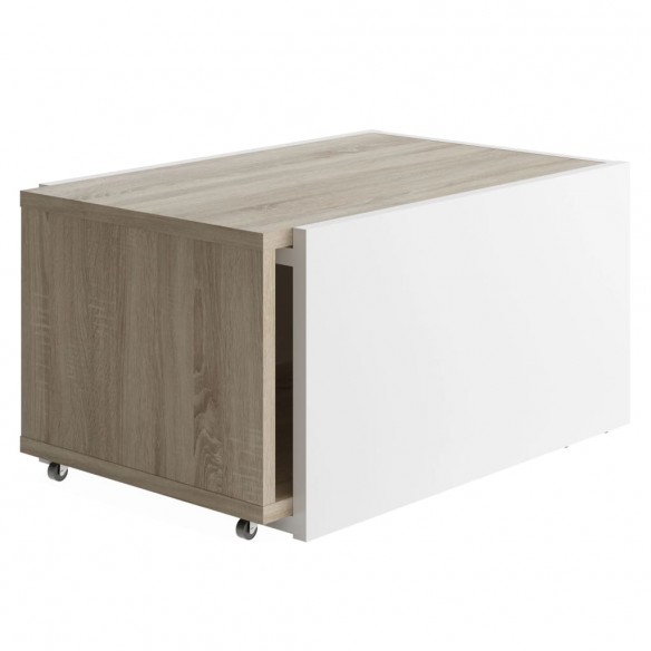 FMD Table basse extensible Blanc et chêne