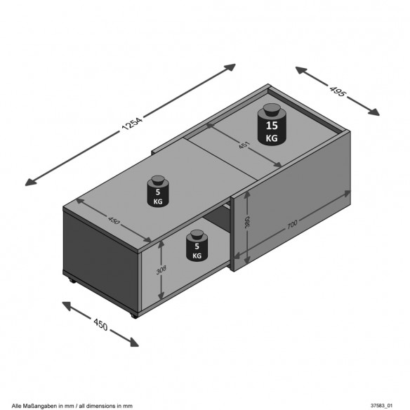 FMD Table basse extensible Blanc et chêne