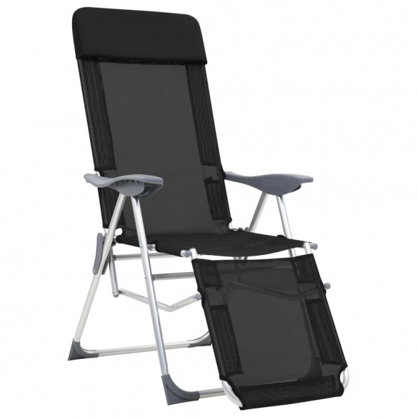 Chaises de camping pliantes et repose-pied 2 pcs noir textilène