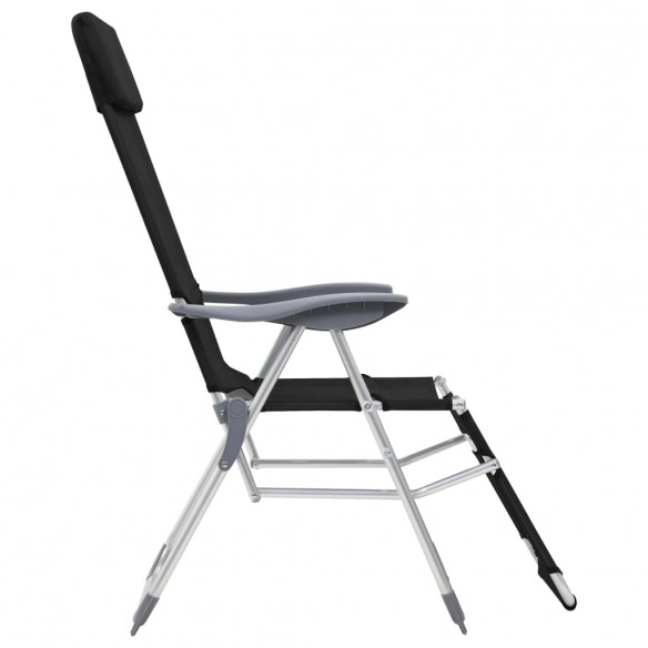 Chaises de camping pliantes et repose-pied 2 pcs noir textilène