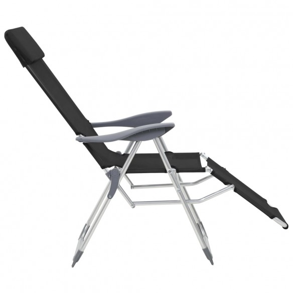 Chaises de camping pliantes et repose-pied 2 pcs noir textilène