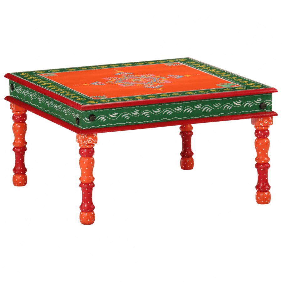 Table basse orange bois de manguier massif peint à la main