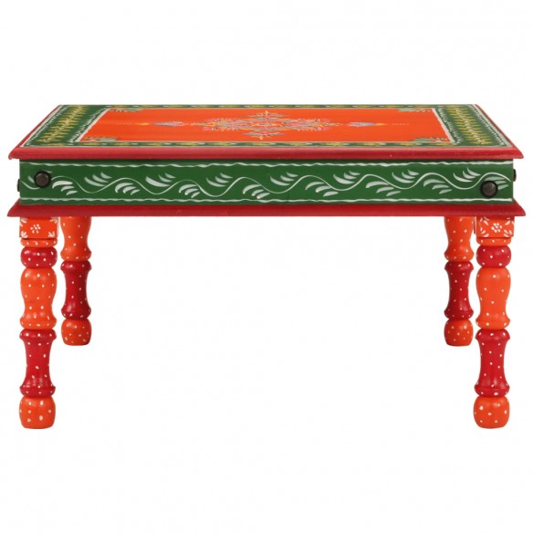 Table basse orange bois de manguier massif peint à la main