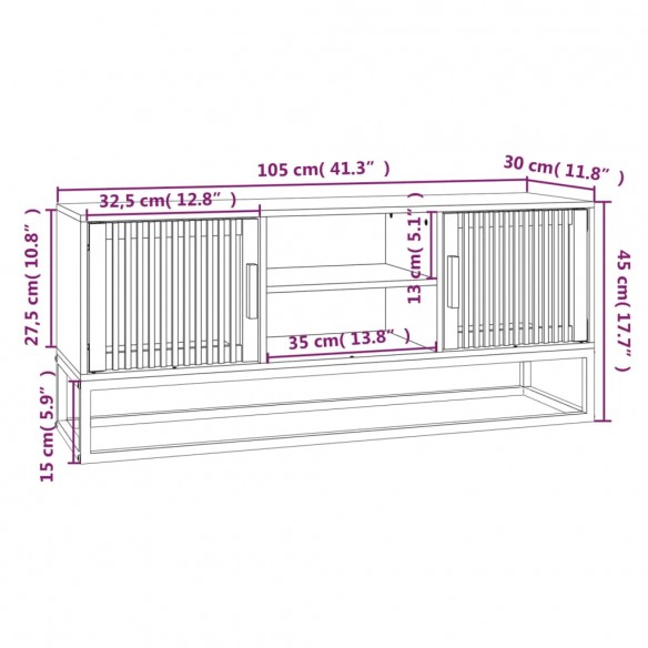 Meuble TV 105x30x45 cm bois d'ingénierie et fer