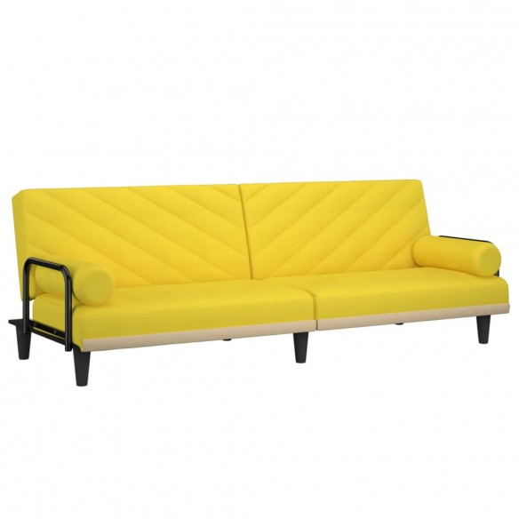 Canapé-lit avec accoudoirs jaune clair tissu