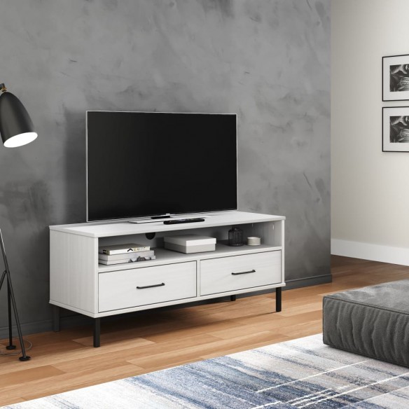 Meuble TV avec pieds en métal Blanc Bois de pin massif OSLO