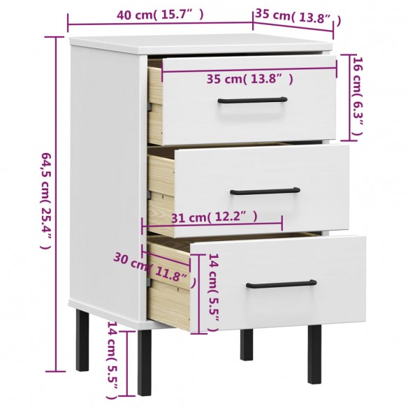 Table de chevet avec pieds en métal Blanc Bois pin massif OSLO