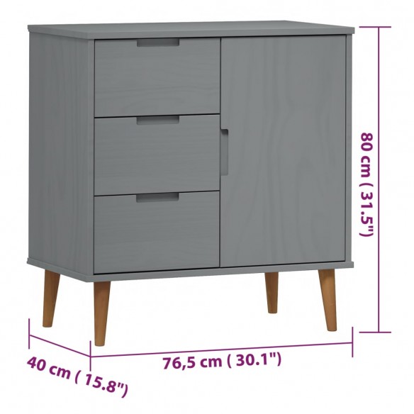 Buffet MOLDE Gris 76,5x40x80 cm Bois massif de pin