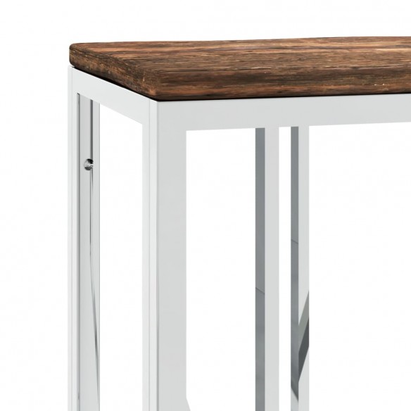 Table console acier inoxydable et bois massif de récupération