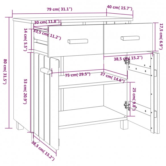 Buffet HAMAR Marron miel 79x40x80 cm Bois massif de pin