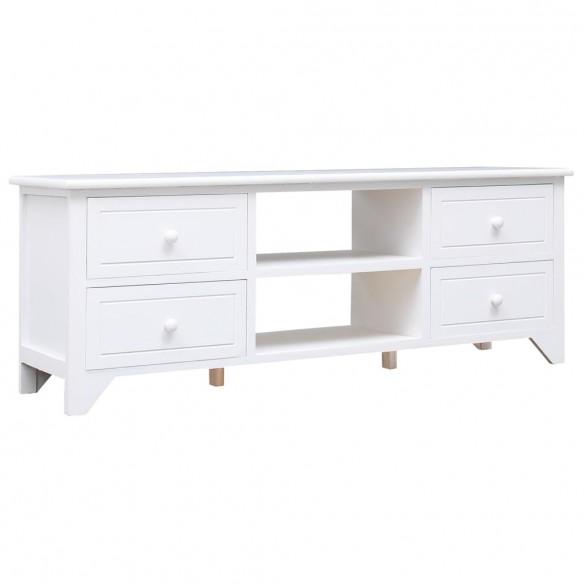 Meuble TV Blanc 108x30x40 cm Bois de Paulownia solide