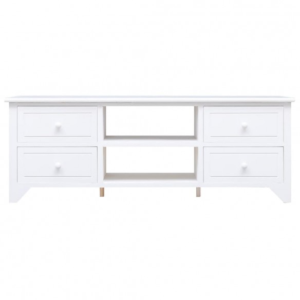 Meuble TV Blanc 108x30x40 cm Bois de Paulownia solide