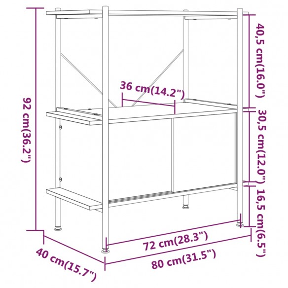 Étagère à 3 niveaux armoire 80x40x92 cm Acier bois d'ingénierie