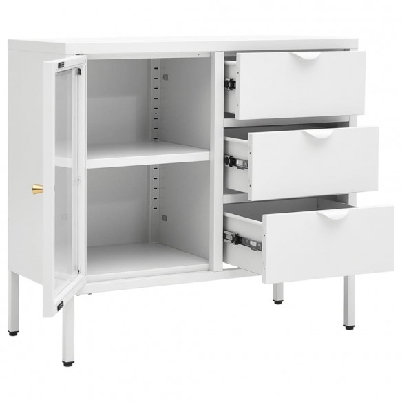 Buffet Blanc 75x35x70 cm Acier et verre trempé