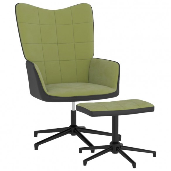 Chaise de relaxation avec repose-pied Vert clair Velours et PVC