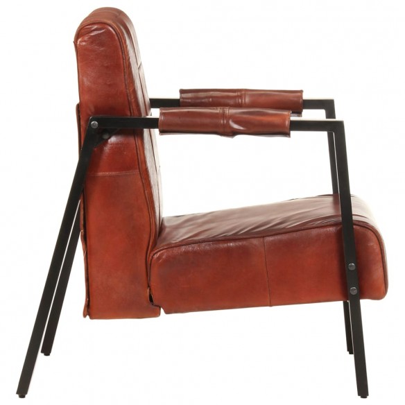 Fauteuil 60x80x87 cm Marron foncé Cuir de chèvre véritable