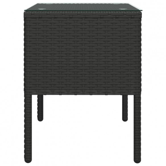 Table d'appoint noir 53x37x48 cm poly rotin et verre trempé