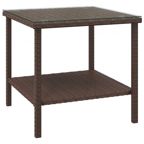 Table d'appoint marron 45x45x45 cm poly rotin et verre trempé