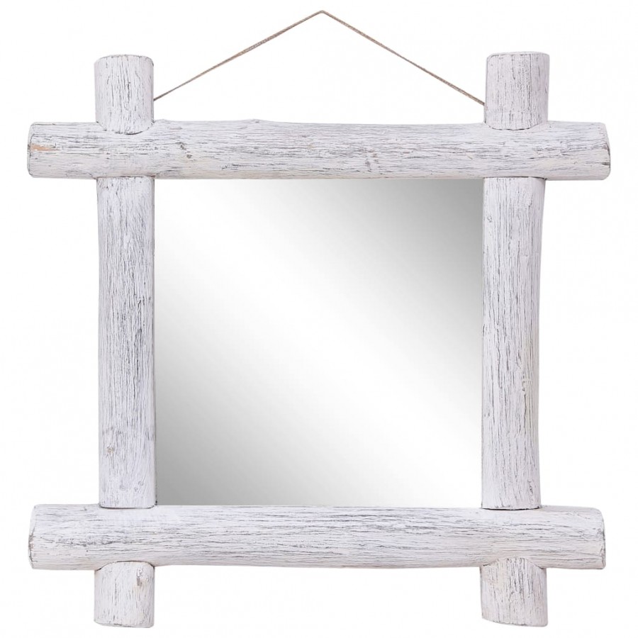 Miroir à bûches Blanc 70x70 cm Bois de récupération massif