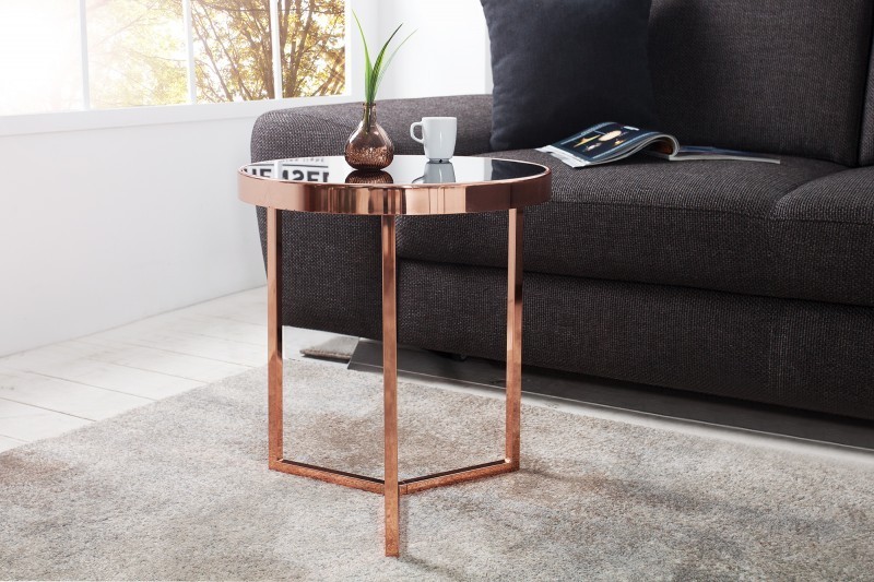 Table d'appoint design en verre noir / métal cuivré