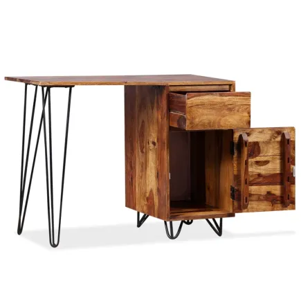 Bureau avec 1 tiroir et 1 armoire Bois massif de Sesham 2