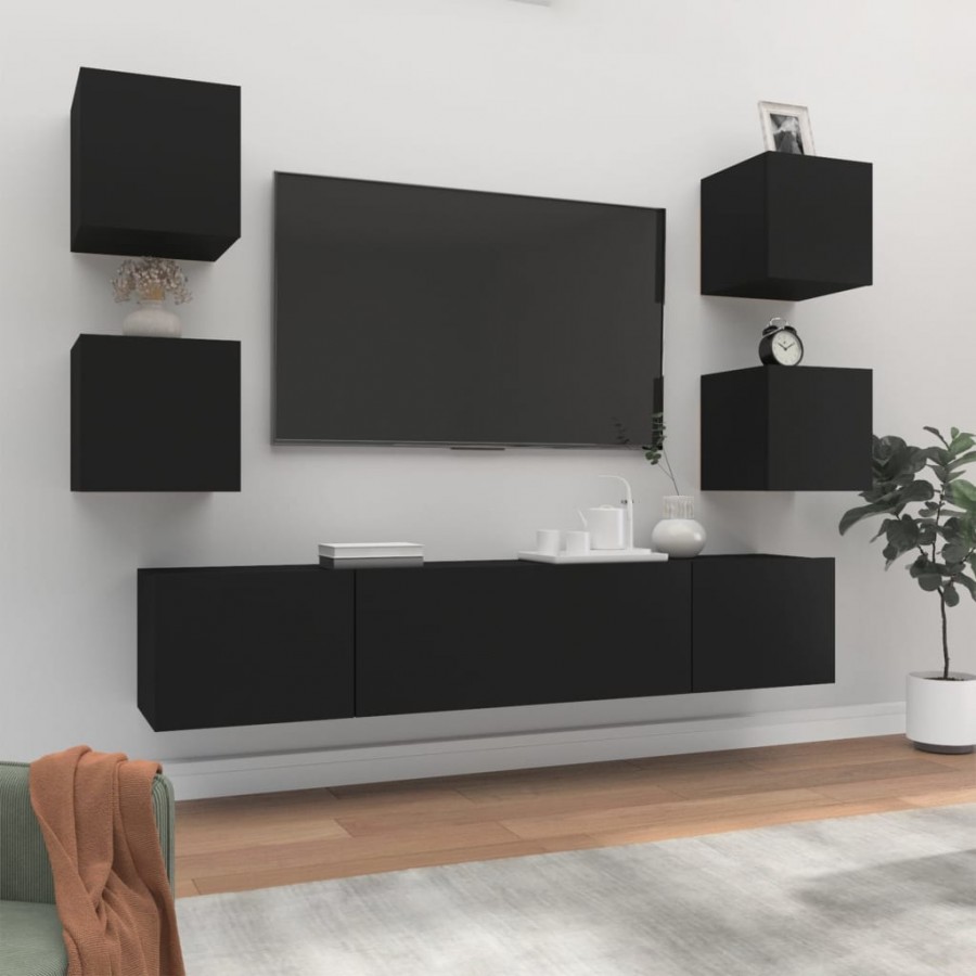 Ensemble de meubles TV 6 pcs Noir Bois d'ingénierie