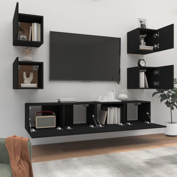 Ensemble de meubles TV 6 pcs Noir Bois d'ingénierie