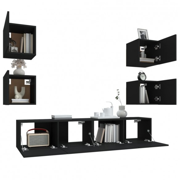 Ensemble de meubles TV 6 pcs Noir Bois d'ingénierie