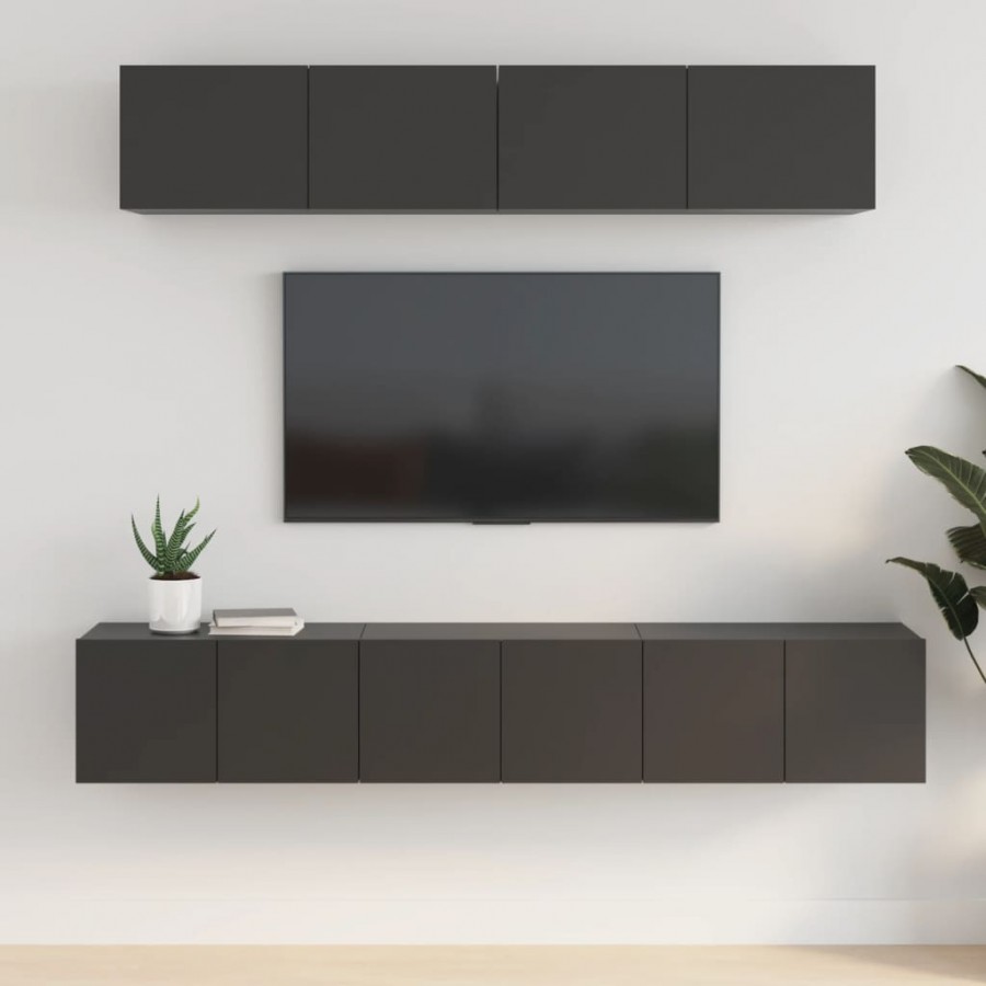 Ensemble de meubles TV 5 pcs Noir Bois d'ingénierie