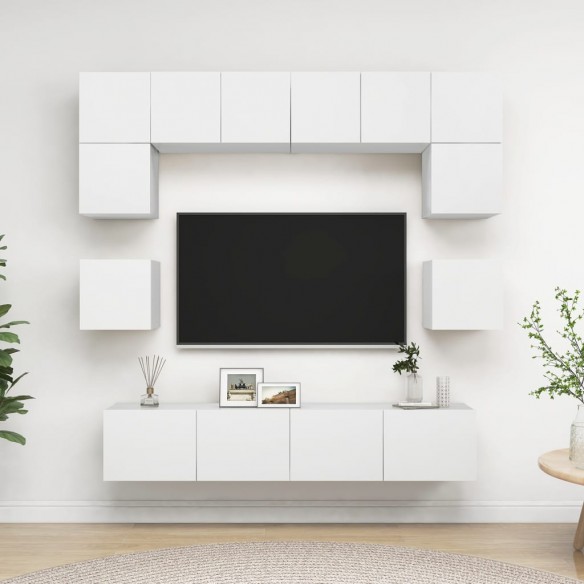 Ensemble de meuble TV 8 pcs Blanc Aggloméré