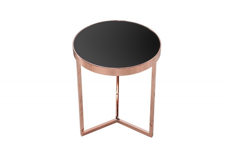 Table d'appoint design en verre noir / métal cuivré