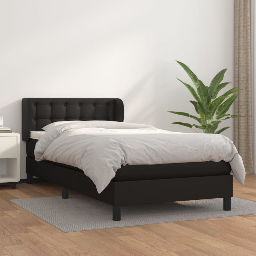 Sommier à lattes de lit avec matelas Noir 90x200 cm Similicuir