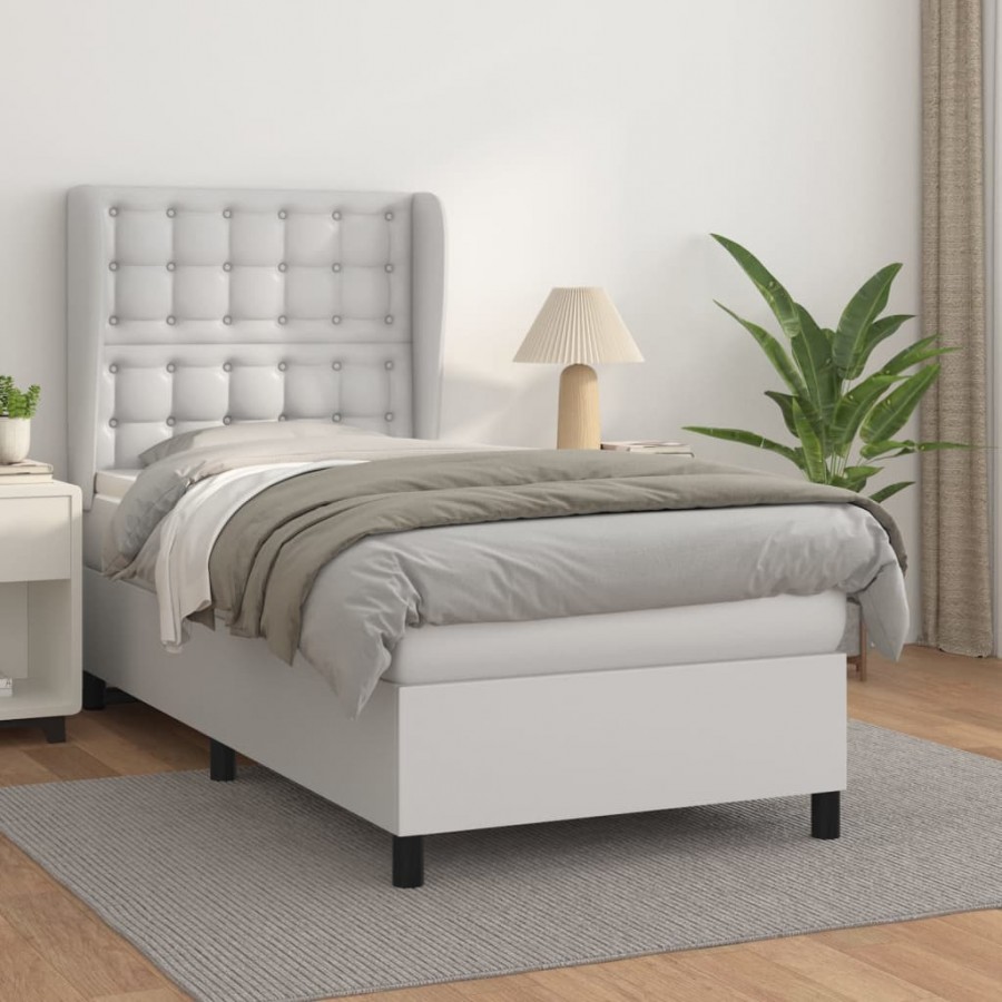 Cadre de lit avec matelas Blanc 90x190 cm Similicuir