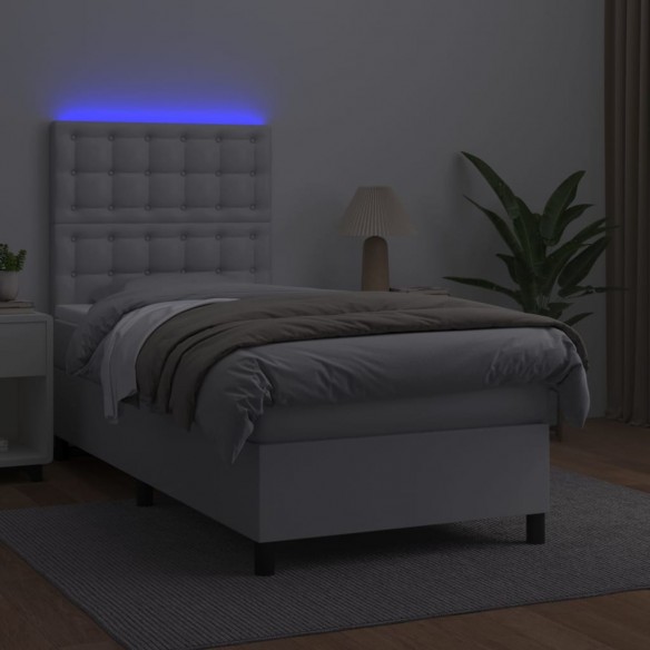 Cadre de lit avec matelas et LED Blanc 90x200 cm