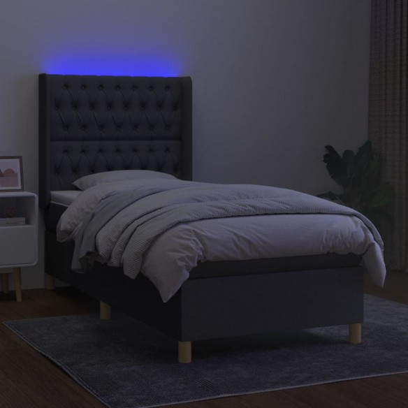 Cadre de lit matelas LED Gris foncé 90x190cm Tissu