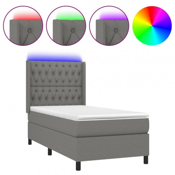 Cadre de lit matelas LED Gris foncé 90x190cm Tissu