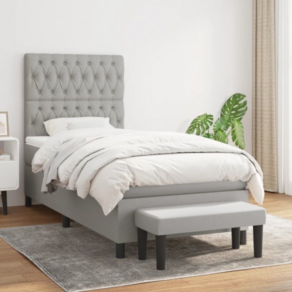 Cadre de lit et matelas Gris clair 90x190 cm Tissu