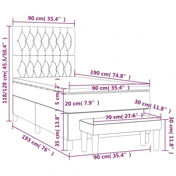 Cadre de lit et matelas Gris clair 90x190 cm Tissu