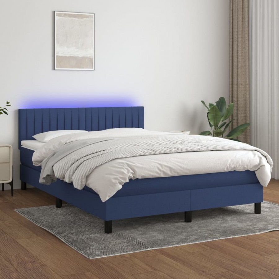 Sommier à lattes de lit avec matelas LED Bleu 140x200 cm Tissu