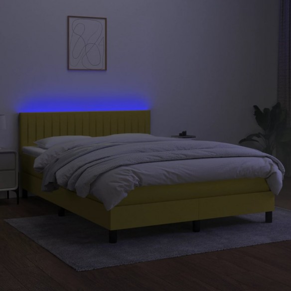 Cadre de lit avec matelas LED Bleu 140x200 cm Tissu