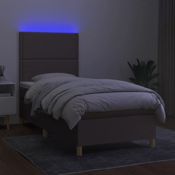 Sommier à lattes de lit et matelas et LED Taupe 90x190 cm Tissu