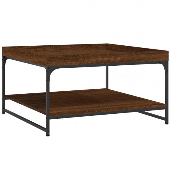 Table basse chêne marron 80x80x45 cm bois d'ingénierie et fer