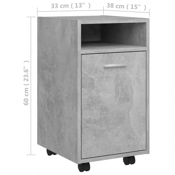 Armoire latérale avec roues Gris béton 33x38x60 cm Aggloméré