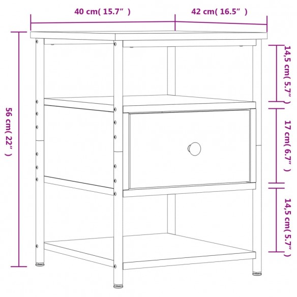 Table de chevet chêne fumé 40x42x56 cm bois d'ingénierie