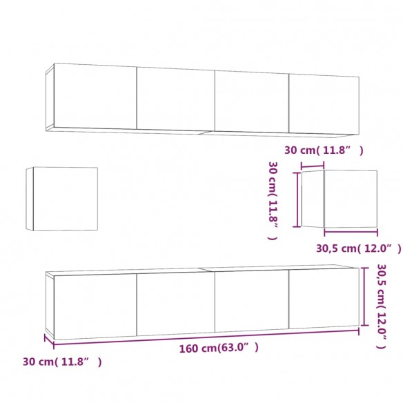 Ensemble de meubles TV 6 pcs Noir Bois d'ingénierie