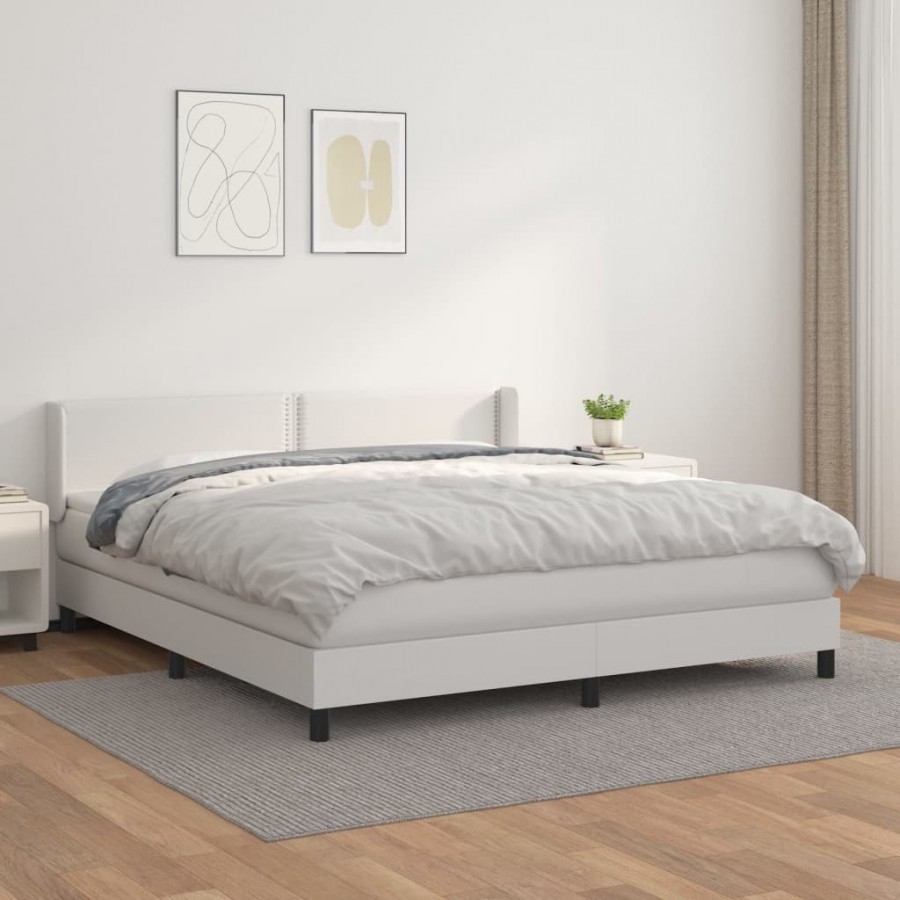 Cadre de lit avec matelas Blanc 180x200cm Similicuir