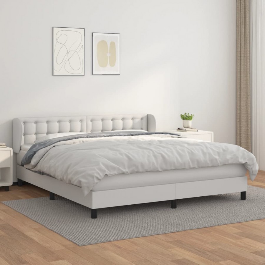 Sommier à lattes de lit avec matelas Blanc 180x200cm Similicuir