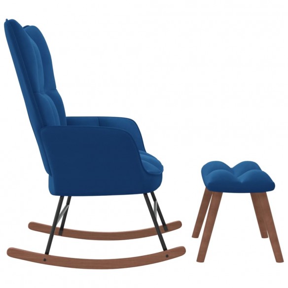 Chaise à bascule avec repose-pied Bleu Velours