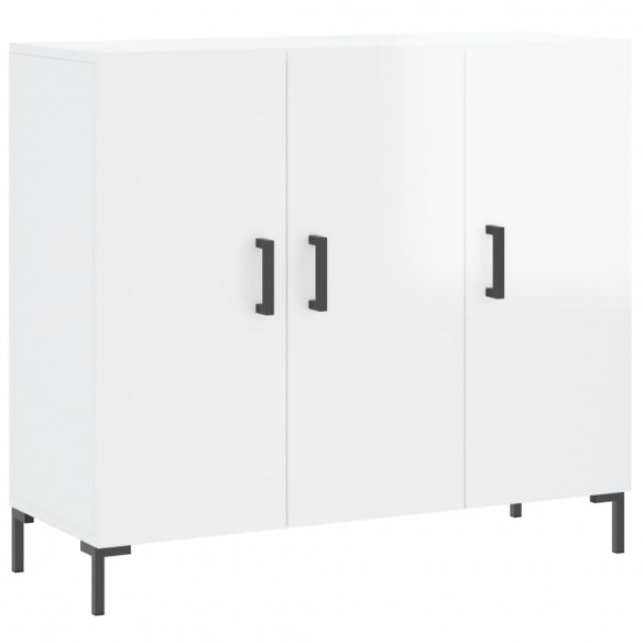 Buffet blanc brillant 90x34x80 cm bois d'ingénierie