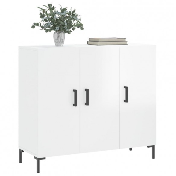 Buffet blanc brillant 90x34x80 cm bois d'ingénierie